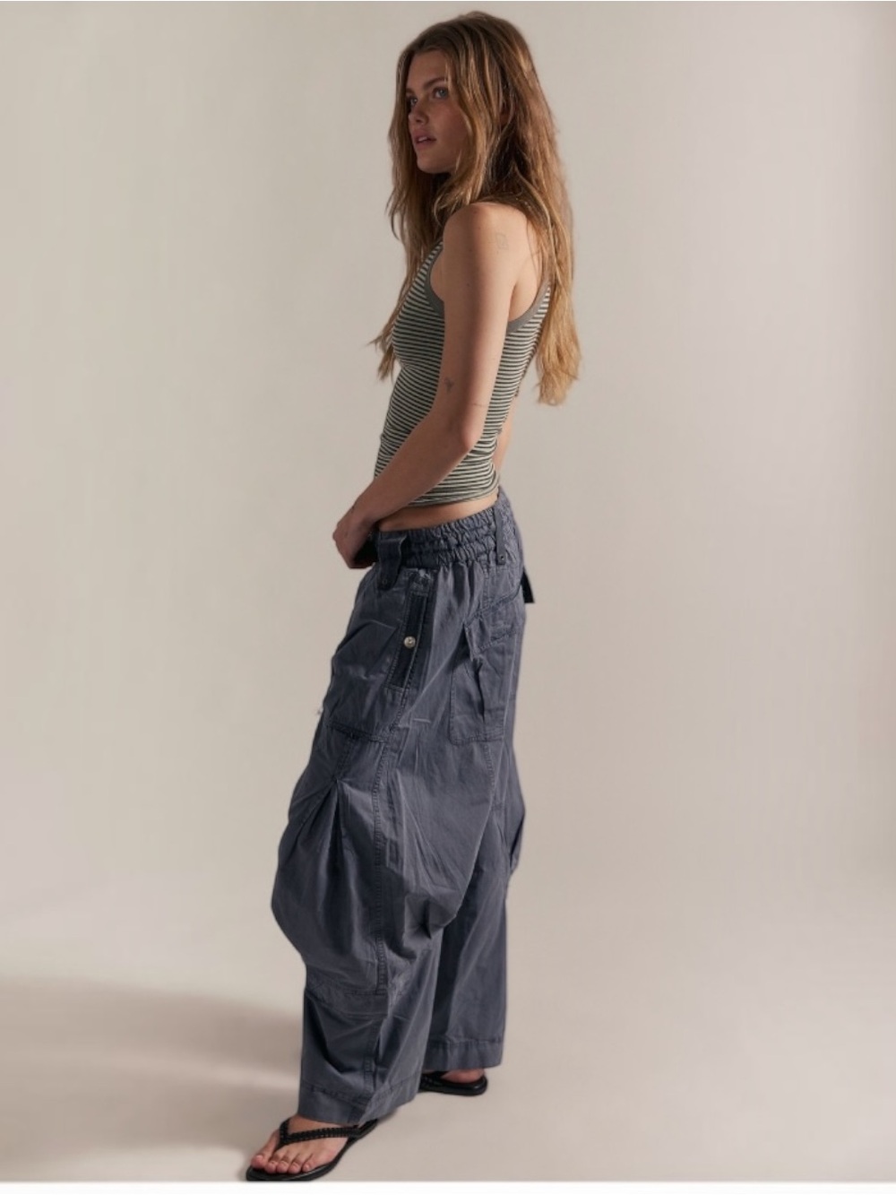 Free People Onset Steel Grey Cotton Parachute Cargo Pants Size S